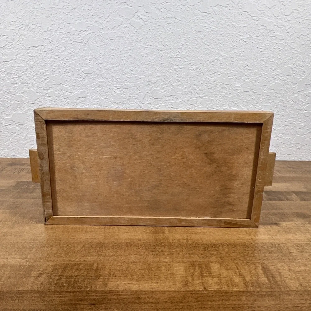 Vintage Greek Ceramic Tile‎ Art Trivet w/ Wood Frame Wooden Tray